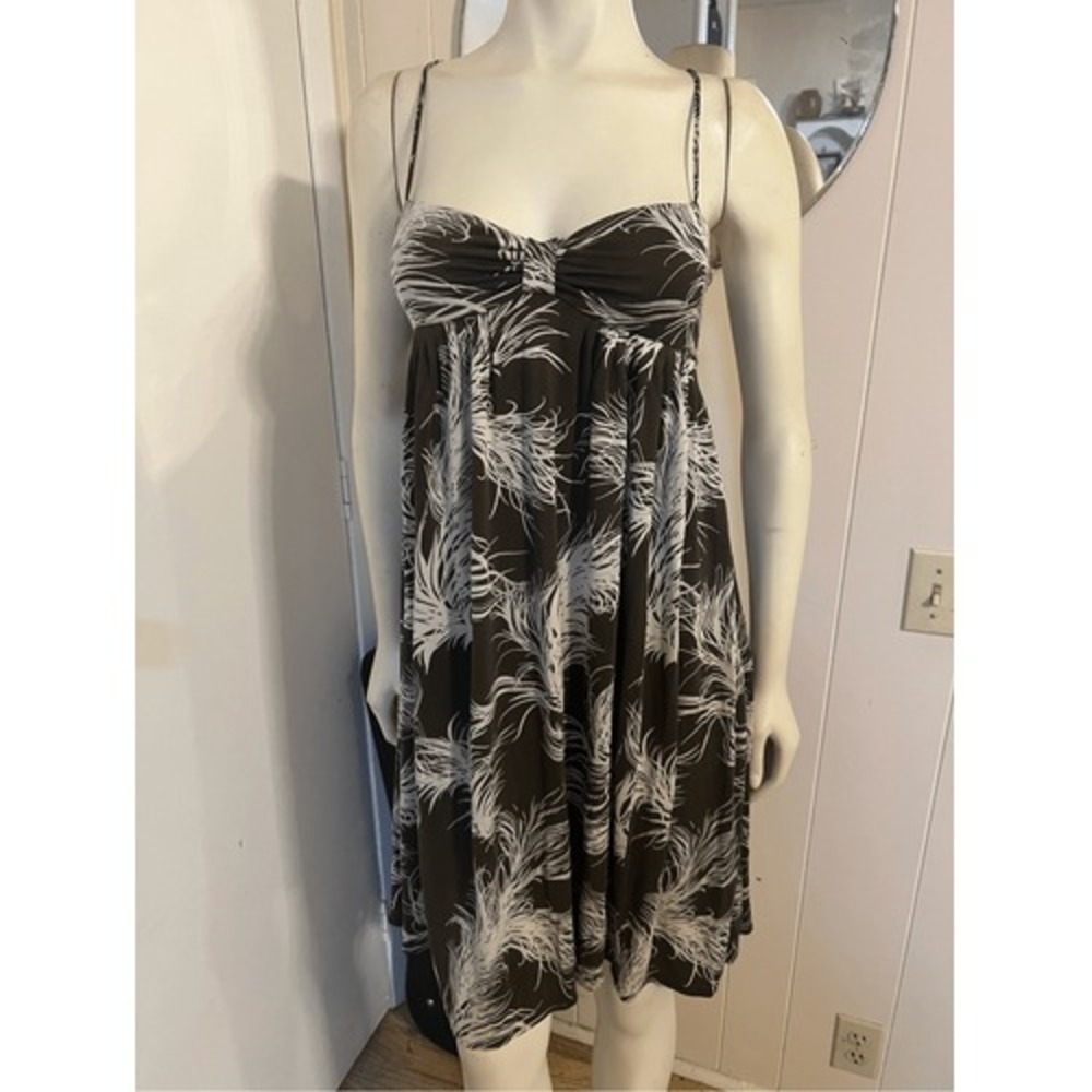 Maple Anthropologie Silk Brown/Cream Feather Print Sun Dress Size 2